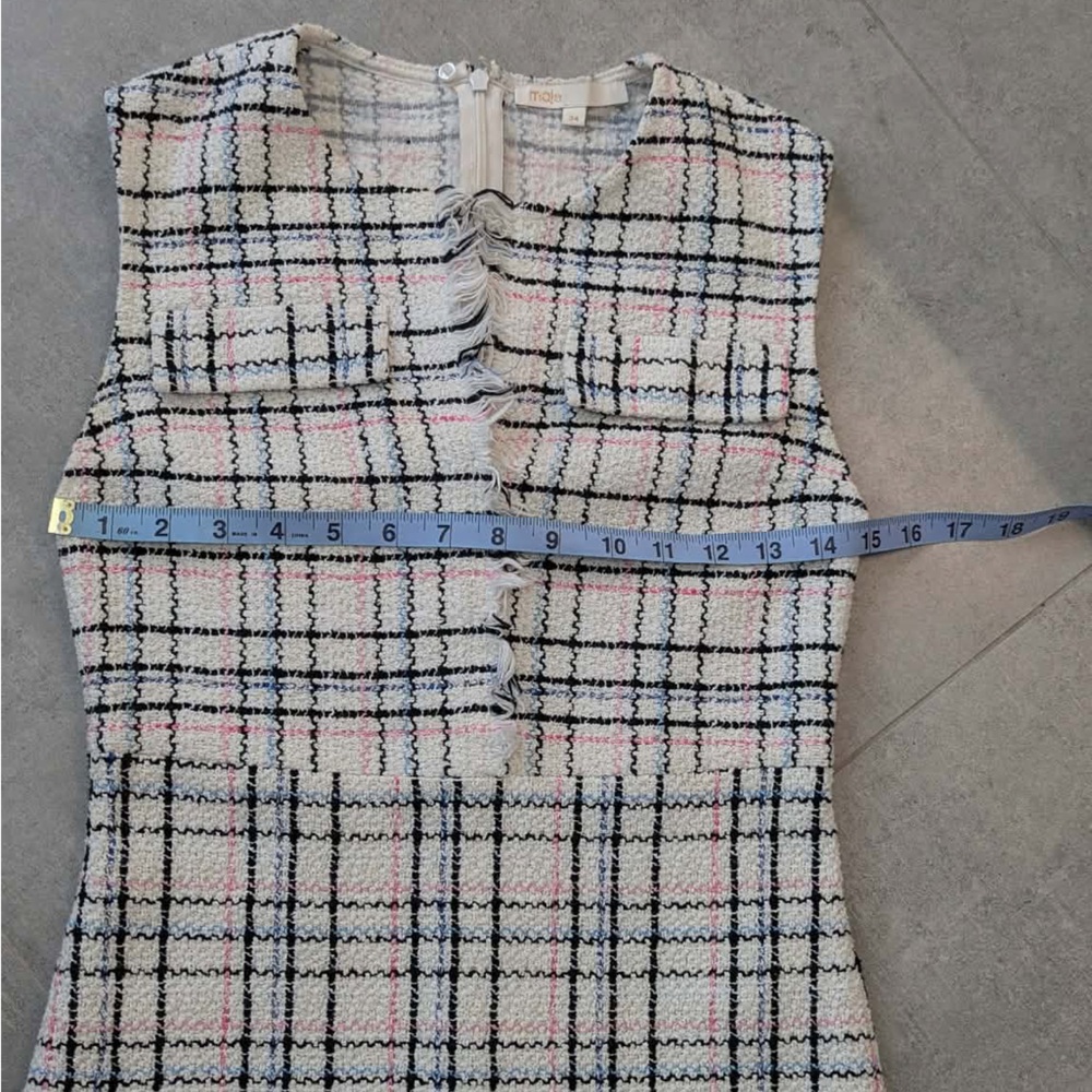 Maje Rianey Tweed Dress Size 34 Cream Plaid Fringe - Anthropologie dress - Picture 12 of 12